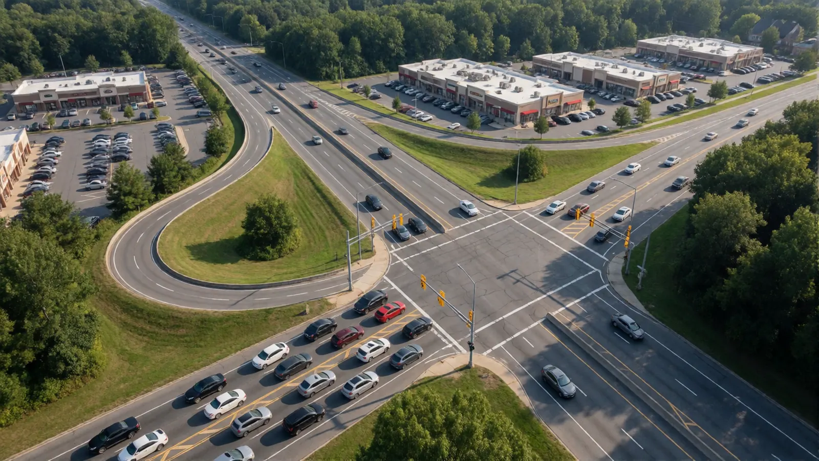 Aerial view of a New Jersey jughandle intersection