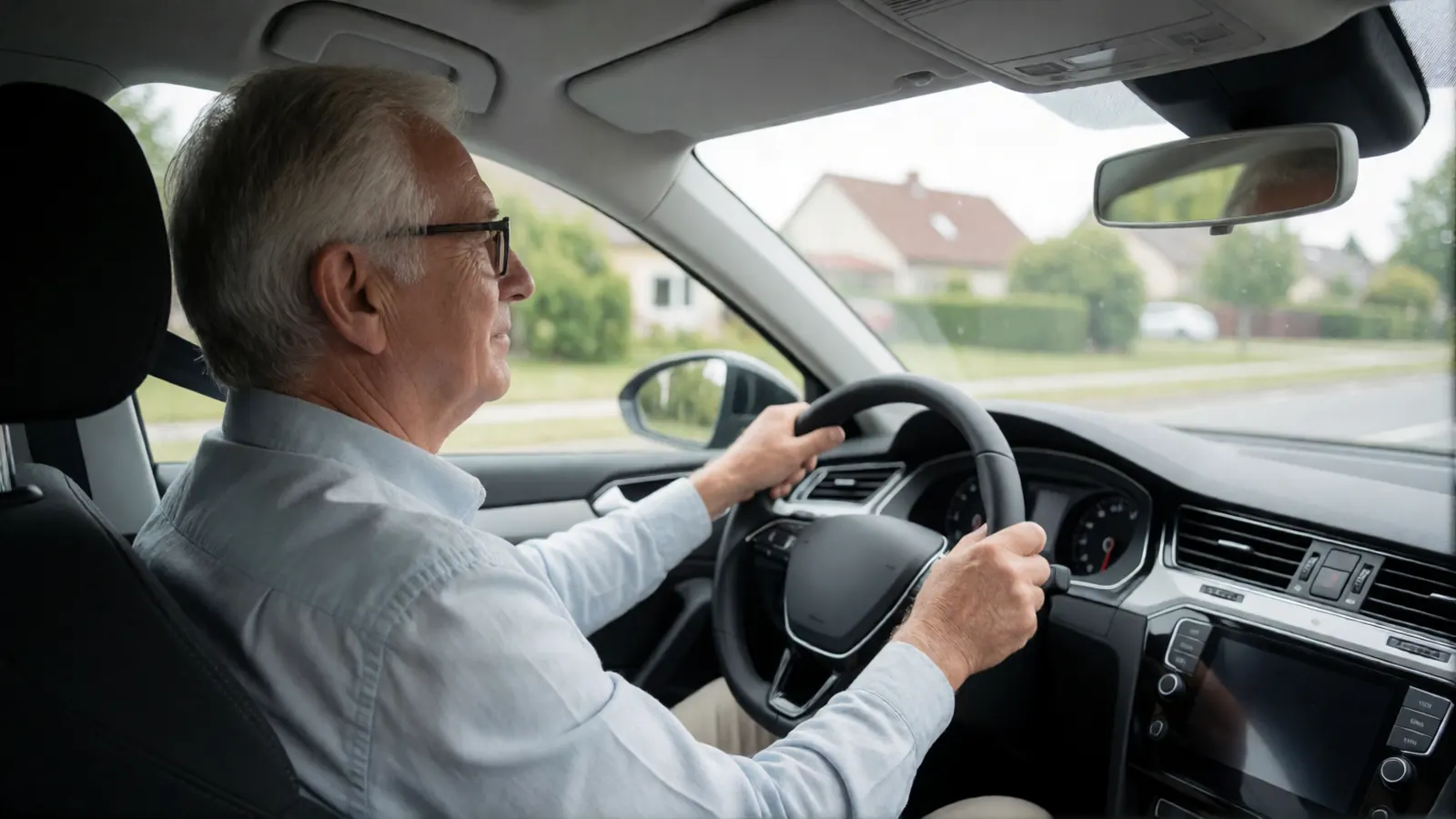 Senior driver behind the wheel during a refresher lesson